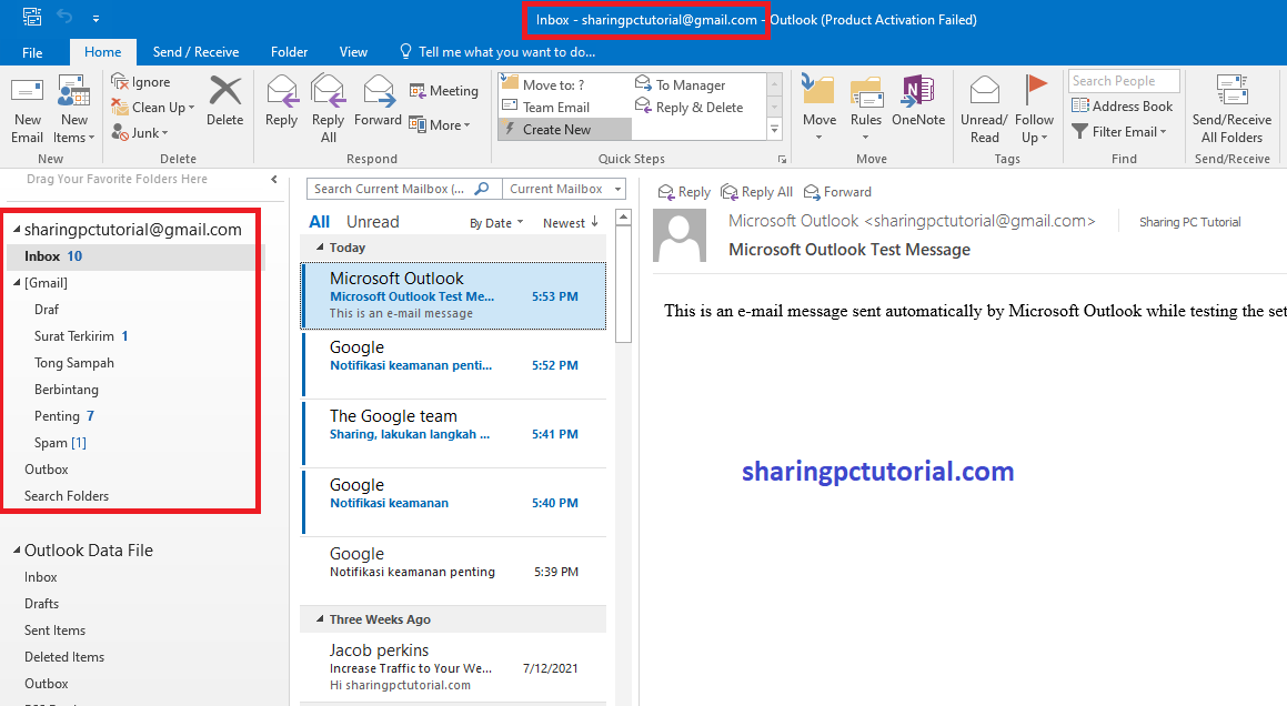 Cara setting Outlook untuk membuka Gmail